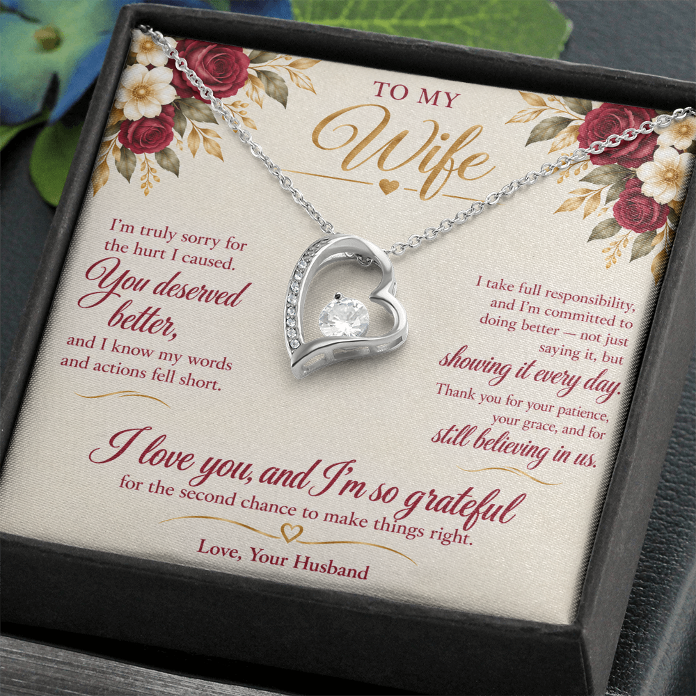 To My Wife Necklace — Forever Love Heart Pendant with Message Card | I'm Sorry Apology Gift for Wife