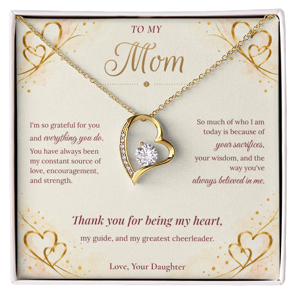 To My Mom Necklace — Forever Love Heart Pendant with Message Card | Christmas Gift for Mom (From Daughter – Gold Hearts)