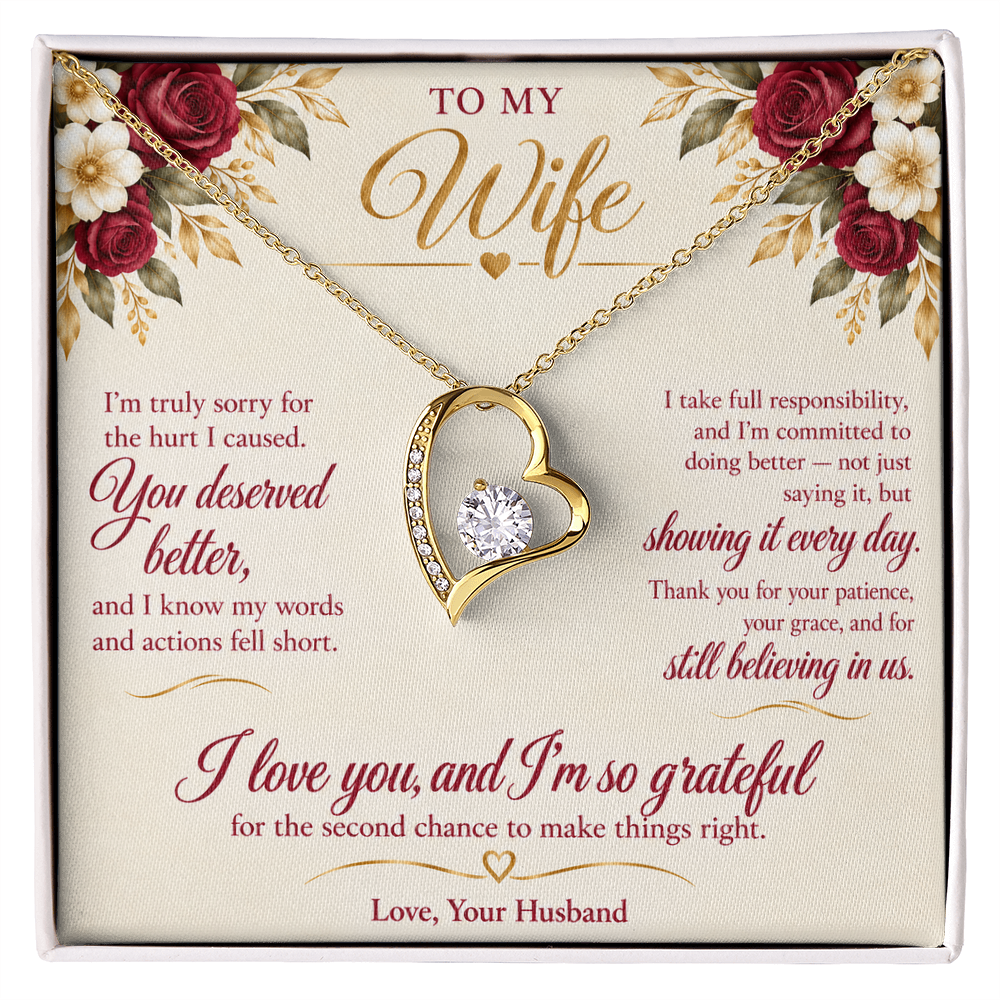 To My Wife Necklace — Forever Love Heart Pendant with Message Card | I'm Sorry Apology Gift for Wife