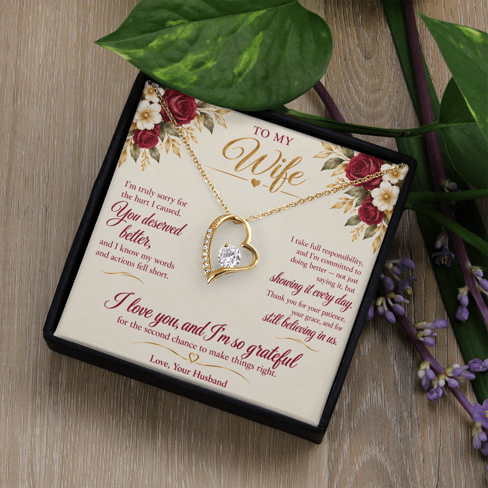 To My Wife Necklace — Forever Love Heart Pendant with Message Card | I'm Sorry Apology Gift for Wife