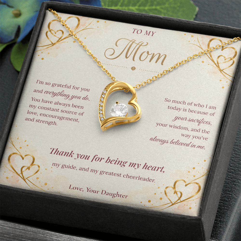 To My Mom Necklace — Forever Love Heart Pendant with Message Card | Christmas Gift for Mom (From Daughter – Gold Hearts)