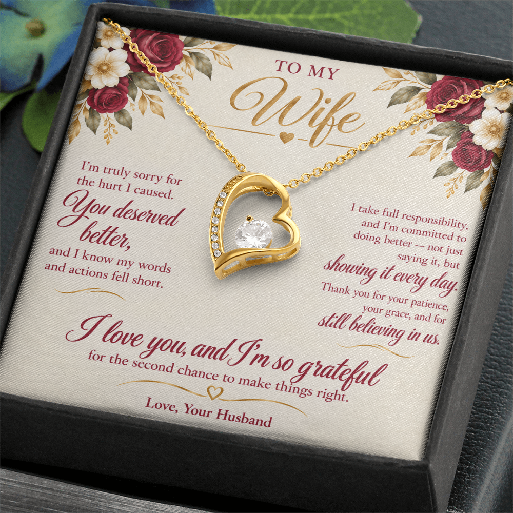 To My Wife Necklace — Forever Love Heart Pendant with Message Card | I'm Sorry Apology Gift for Wife